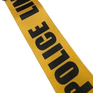 2/$15 Police Line Do Not Cross-Black And Yellow Guitar Strap-Leather Ends